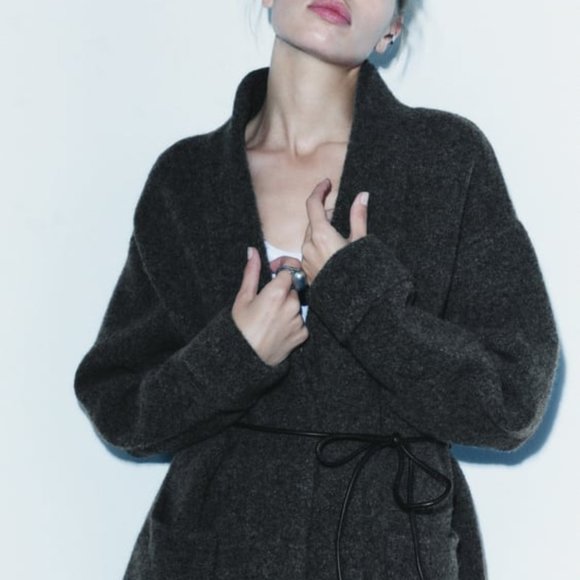 NWT ZARA BELTED CROPPED KNIT COAT S, M 5755 - Picture 3 of 11